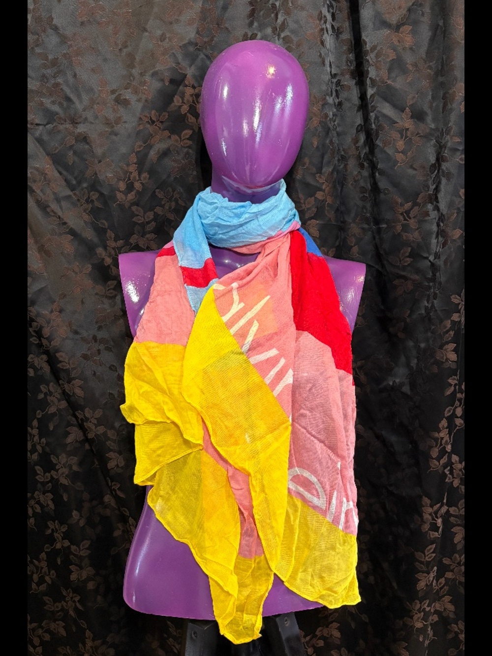 Calvin Klein Lightweight Scarf : Multicolor Brights w/ Logo : New PrePro Sample